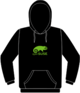 Black hoodie with light green openSUSE logo