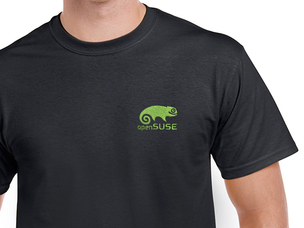 Black t-shirt with light green openSUSE logo